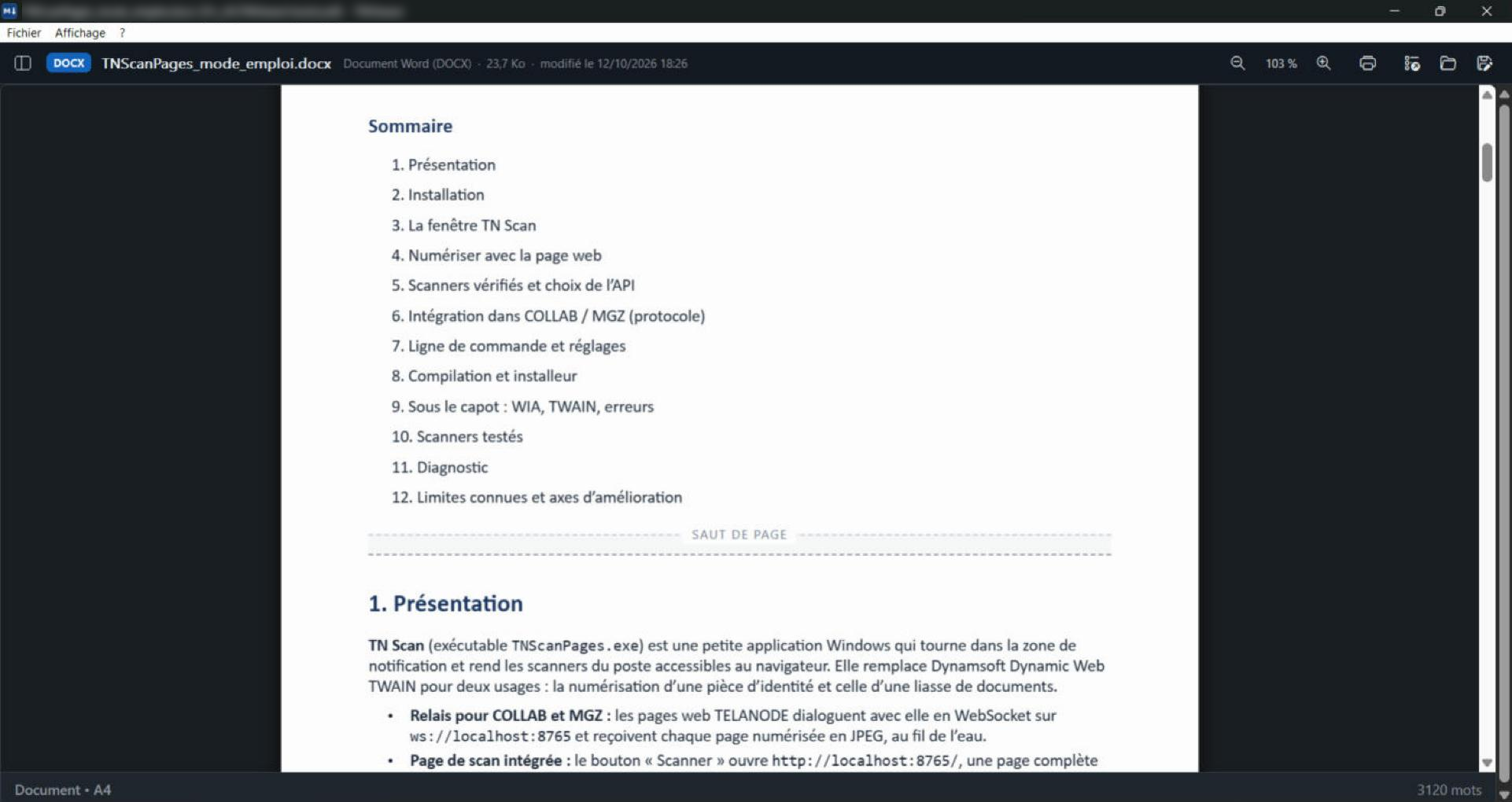 Lire un document Word (.docx) sans Microsoft Word dans TelaViewer