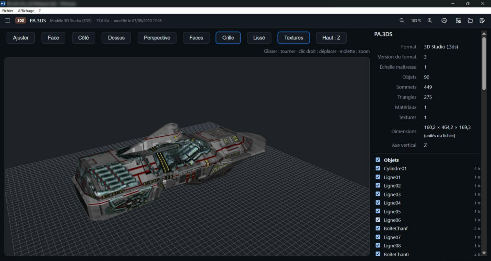 Lire un fichier 3DS sans 3ds Max : modèle 3D texturé affiché dans TNViewer