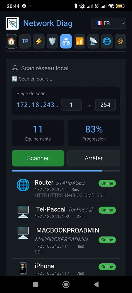 Network & Internet Multitools: local network scan: detected devices